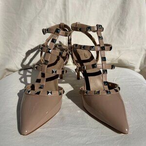 Mix No 6 Nude Studded Pointed Toe Strappy Heels